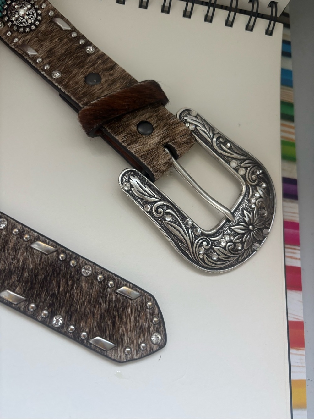 Ariat Leather Western Belt with Decorative Silver Buckle and beading kids